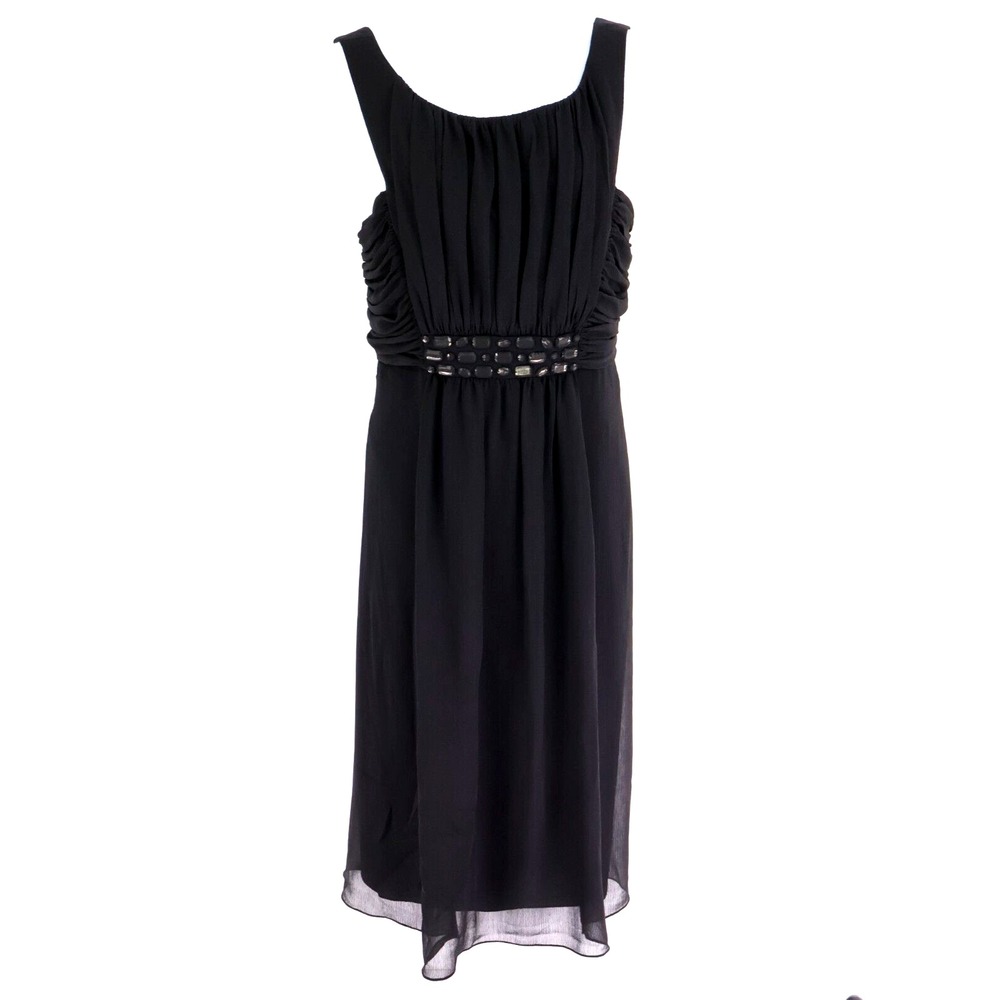 David's Bridal Formal Dress Womens 14 Black Sleeveless Lined Pleated Midi Beaded